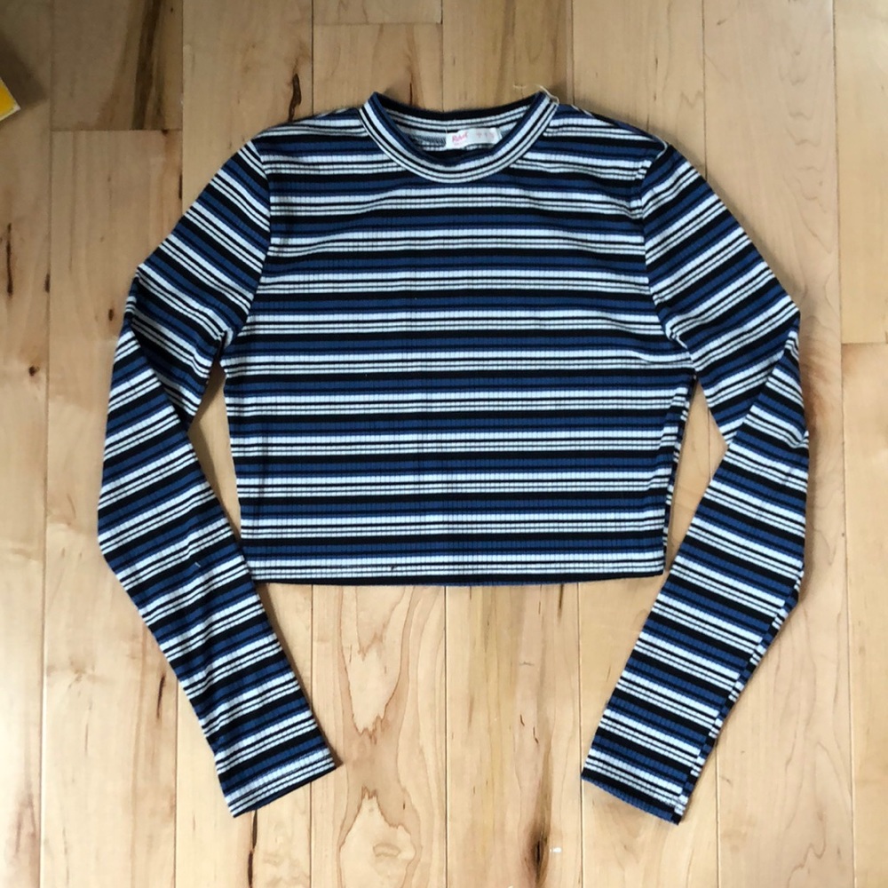 Black and blue striped long sleeve shirt